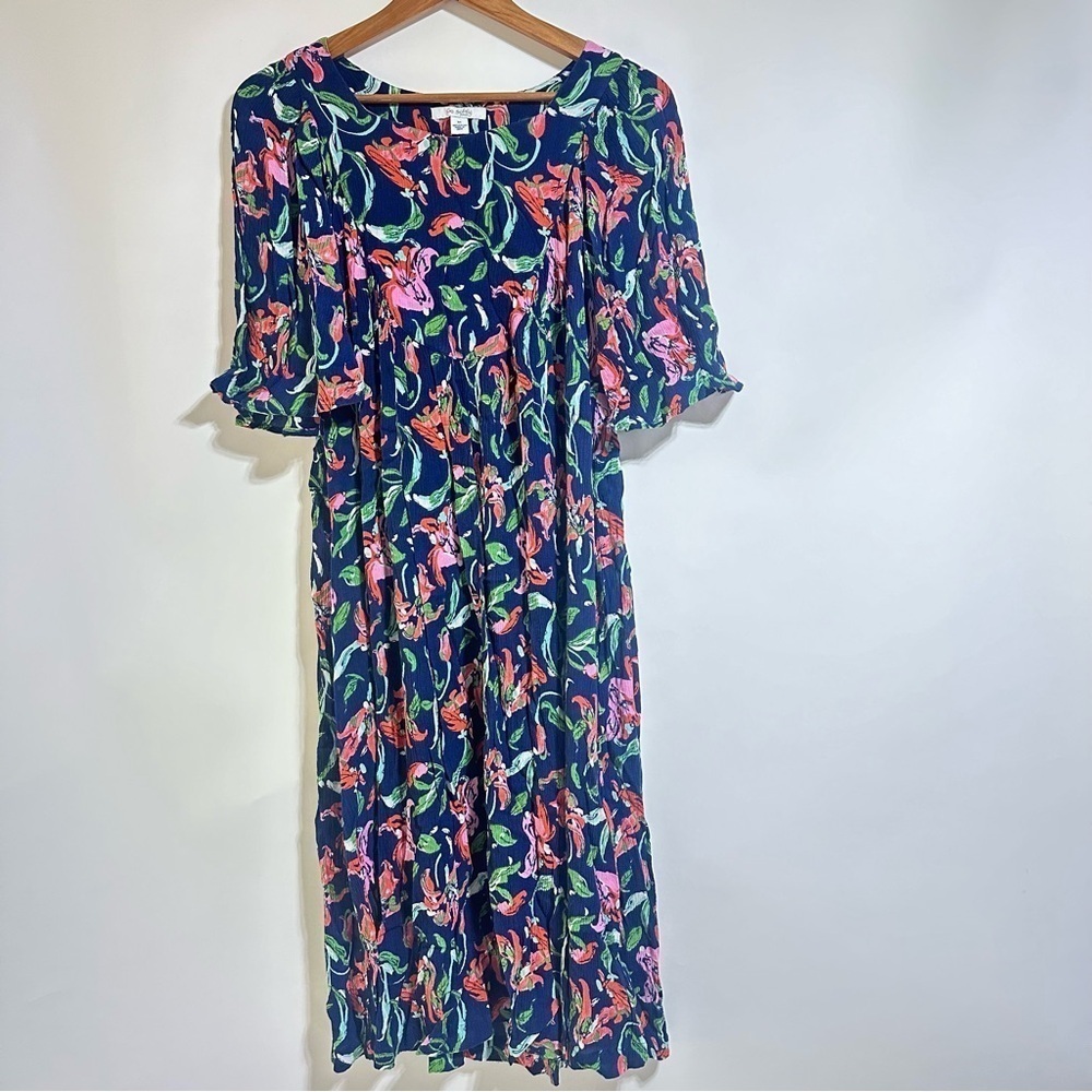 Go Softly NAVY pink floral Print Crinkled Woven beach Patio Dress